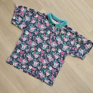 Vintage Lady Foot Locker Collared Floral Shortsleeve Tee, Large